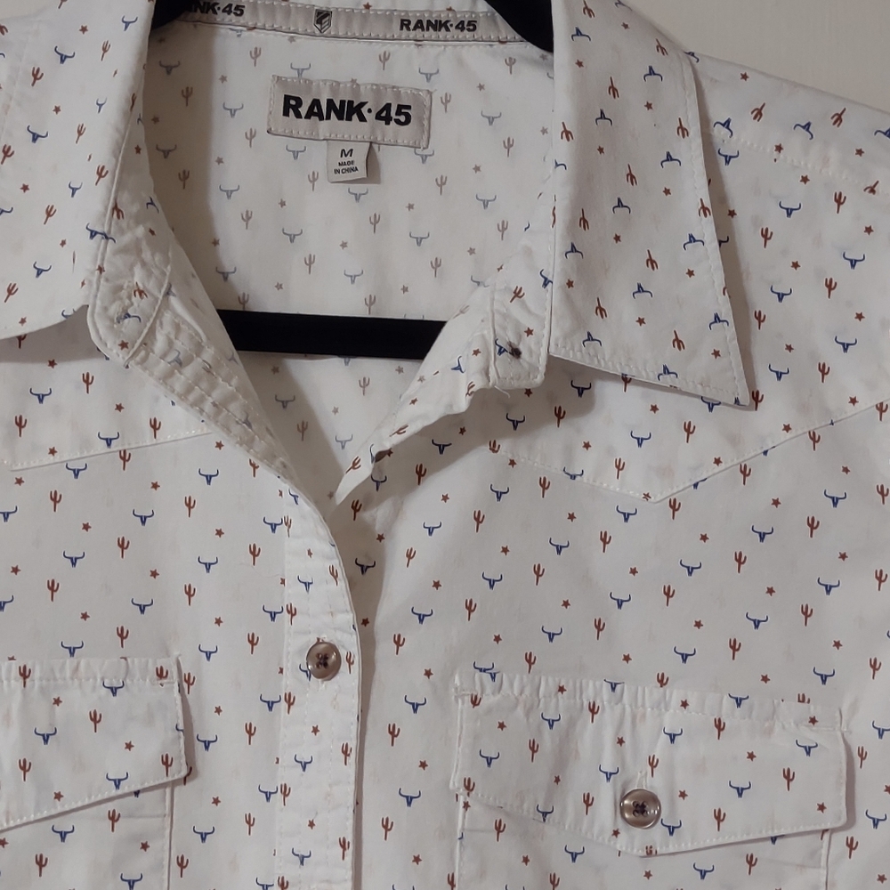 Rank 45 White Printed Button-Up Cotton Long Sleeve Shirt Medium - Picture 3 of 10